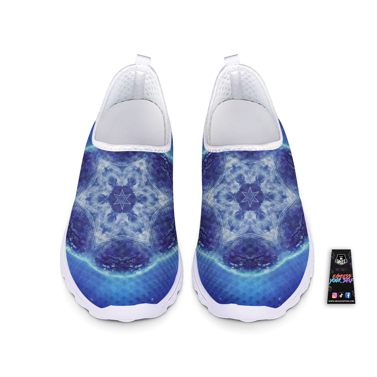 Blue Fractal Kaleidoscope Print Nurse Shoes-grizzshop