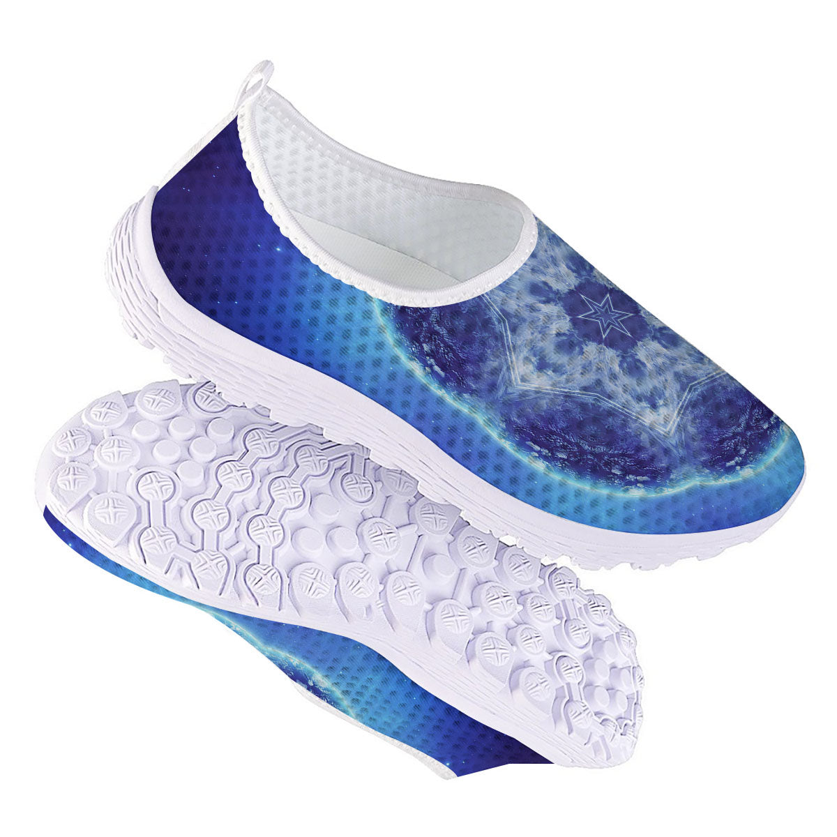 Blue Fractal Kaleidoscope Print Nurse Shoes-grizzshop