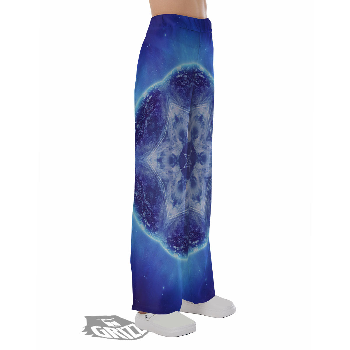 Blue Fractal Kaleidoscope Print Pajama Pants-grizzshop