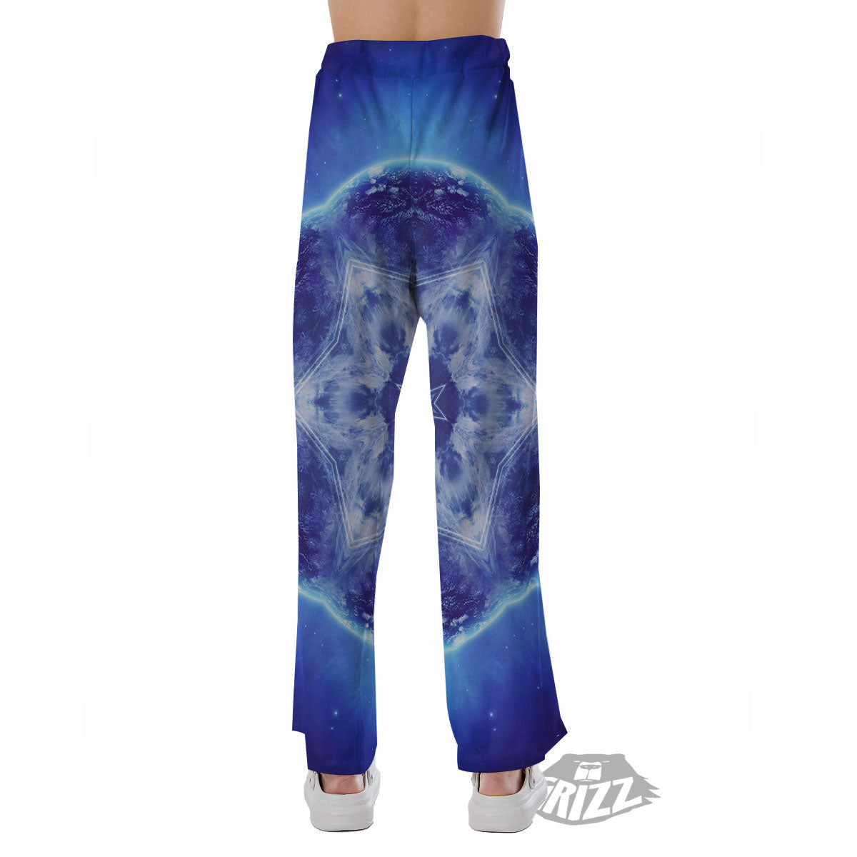 Blue Fractal Kaleidoscope Print Pajama Pants-grizzshop