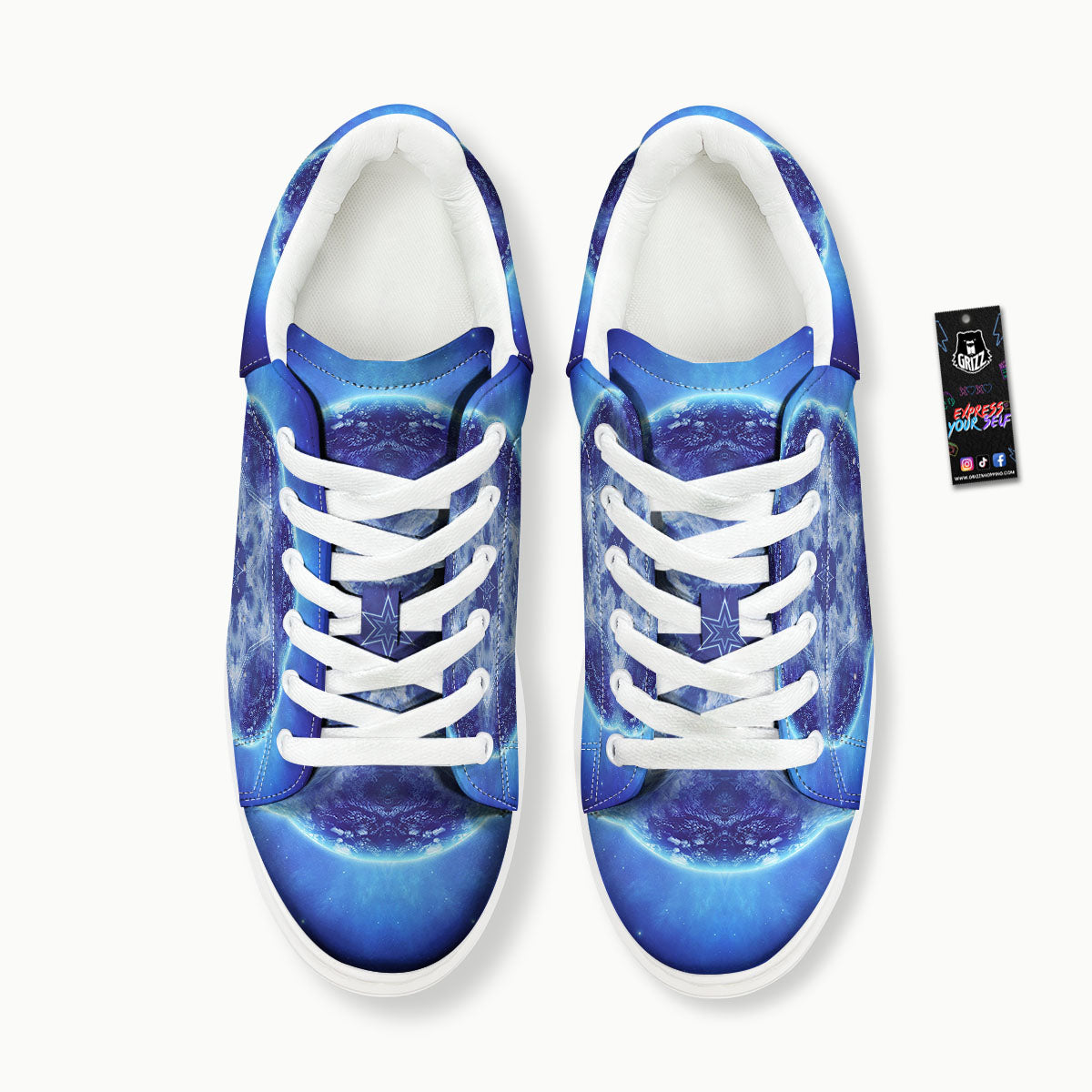 Blue Fractal Kaleidoscope Print Platform Shoes-grizzshop