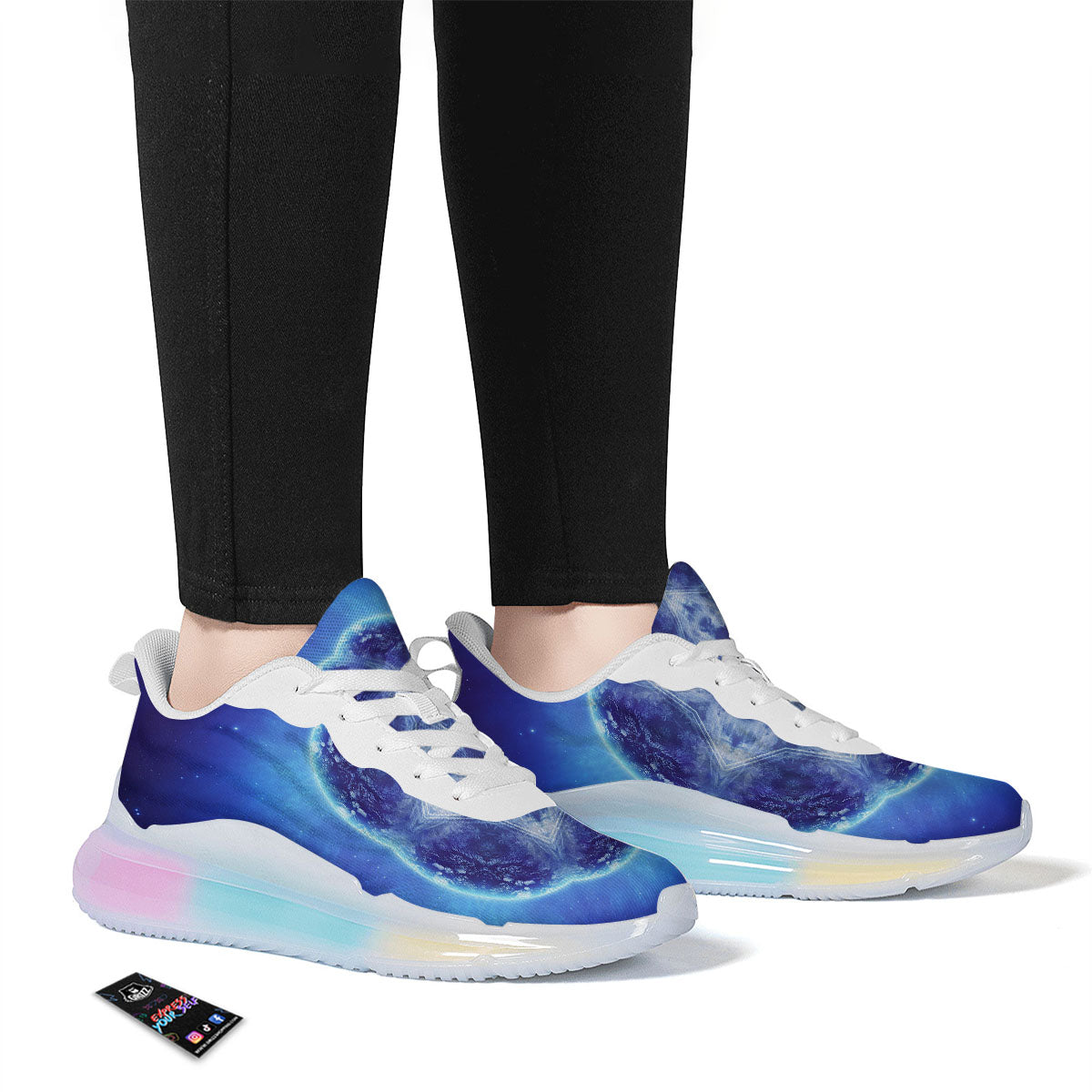 Blue Fractal Kaleidoscope Print Running Sneakers-grizzshop