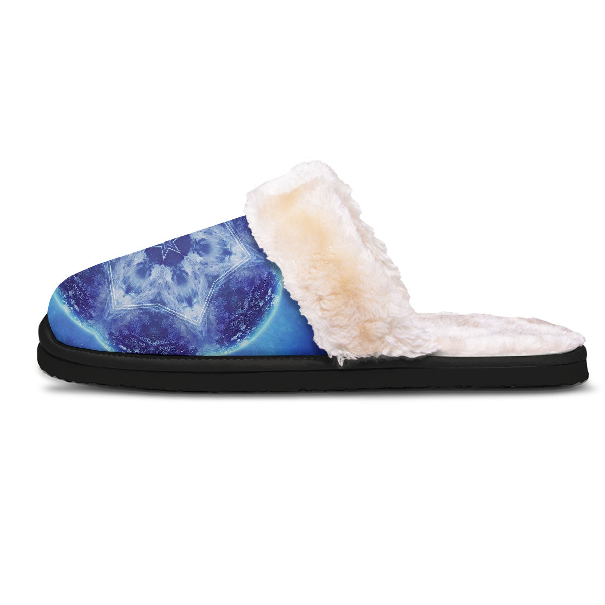 Blue Fractal Kaleidoscope Print Slippers-grizzshop