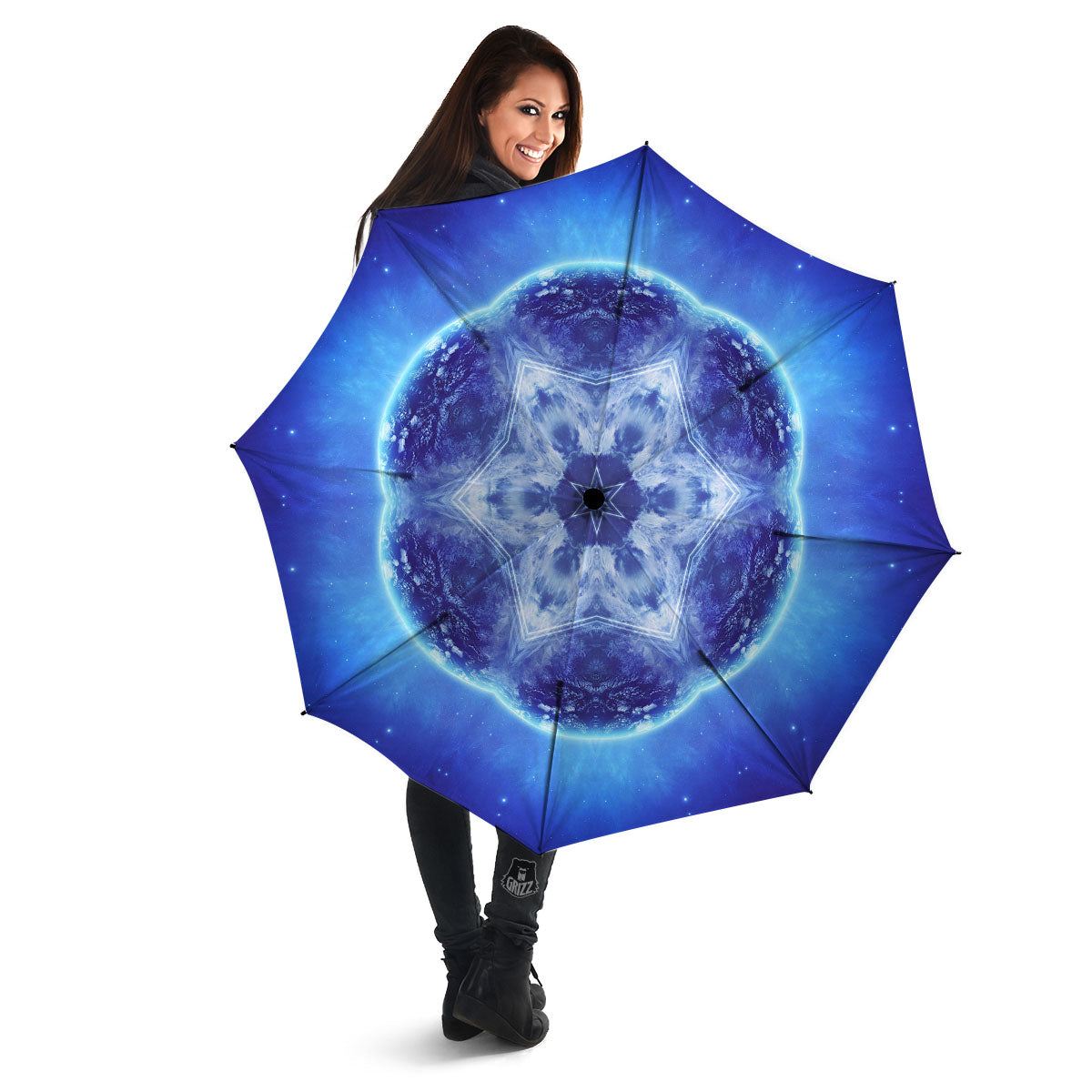 Blue Fractal Kaleidoscope Print Umbrella-grizzshop