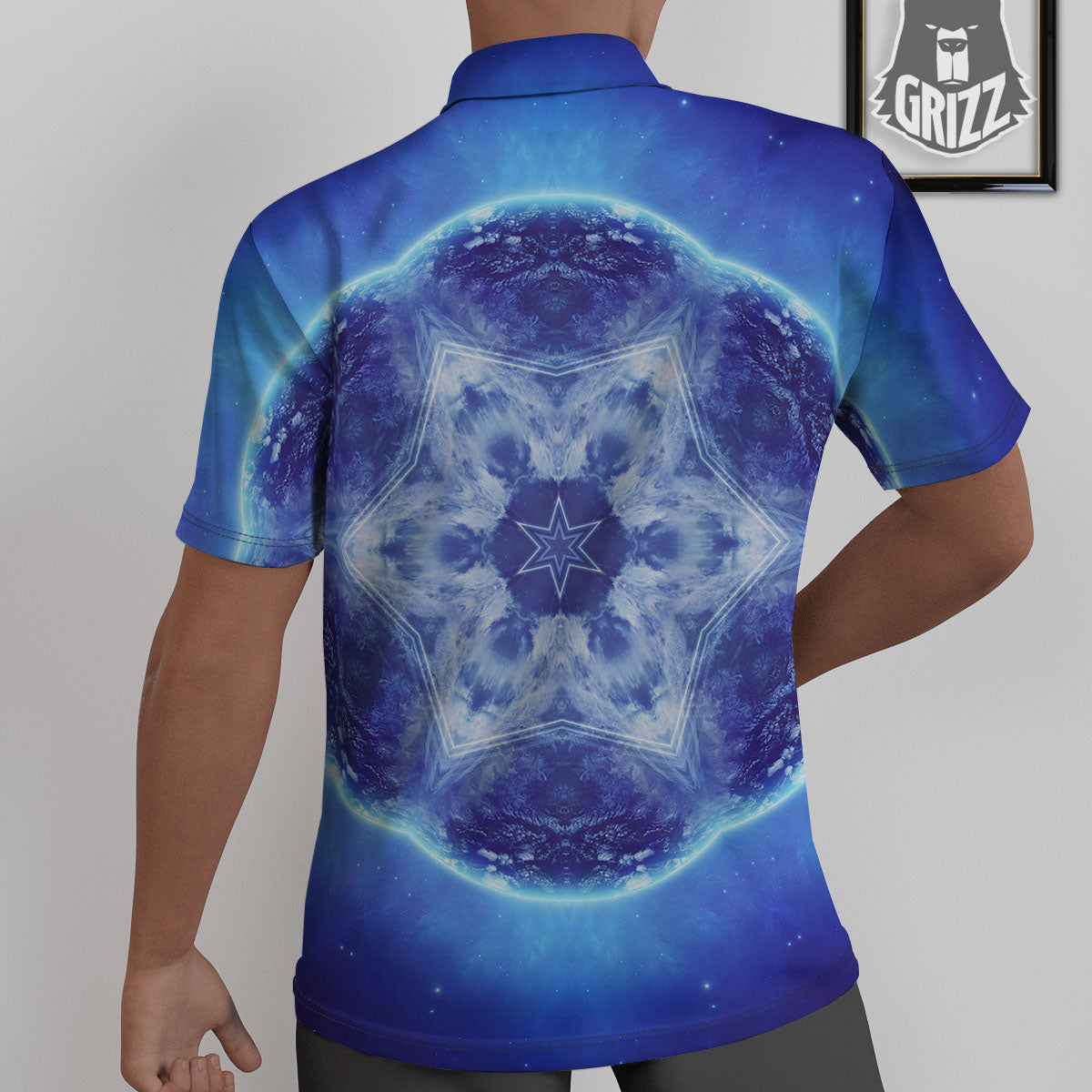 Blue Fractal Kaleidoscope Print Untucked Shirts-grizzshop