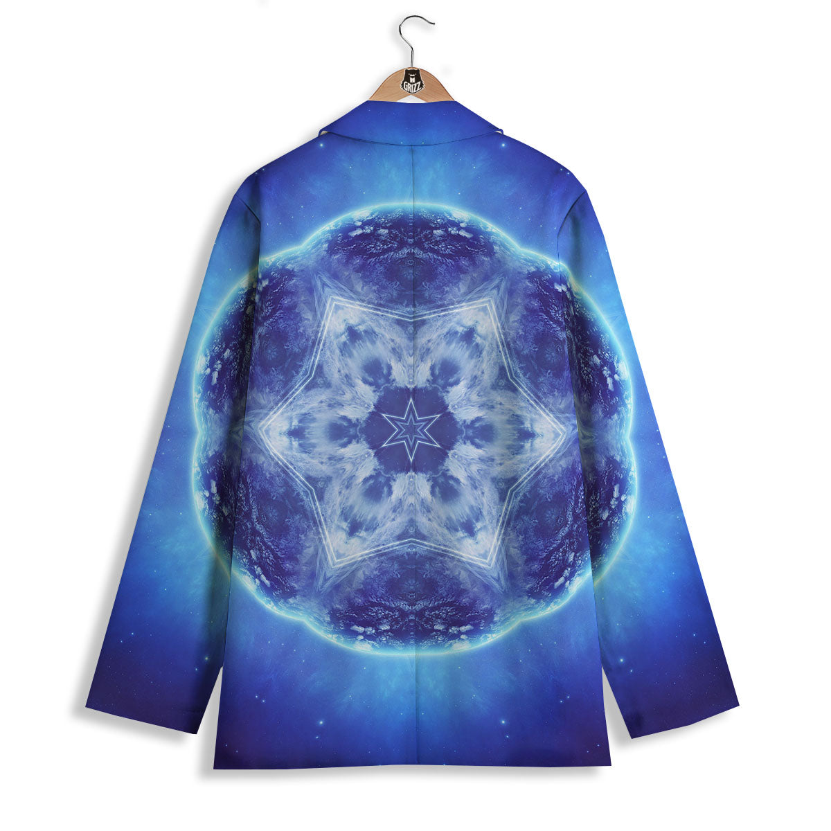 Blue Fractal Kaleidoscope Print Women's Blazer-grizzshop