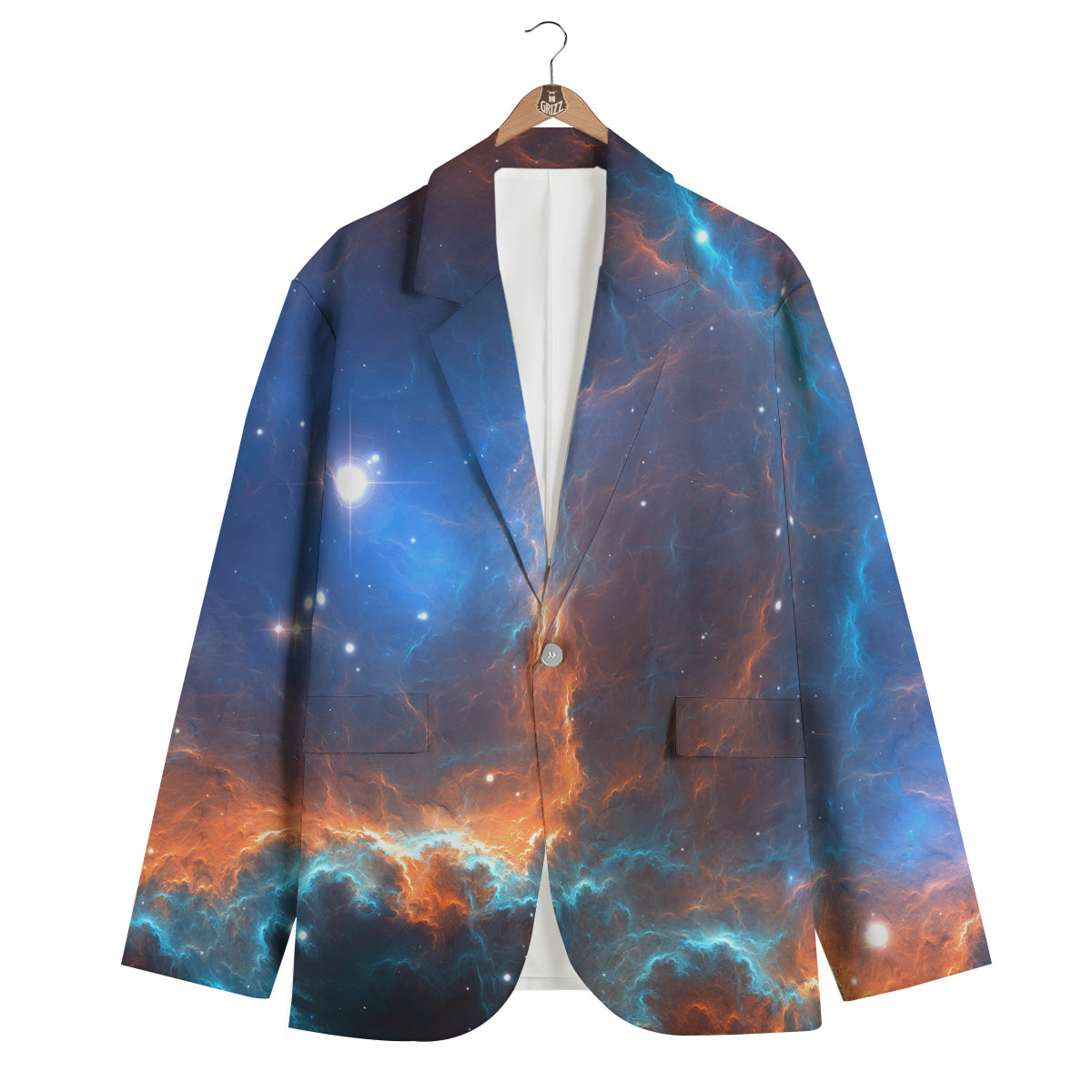 Blue Geomagnetic Storm Galaxy Space Print Men's Blazer-grizzshop