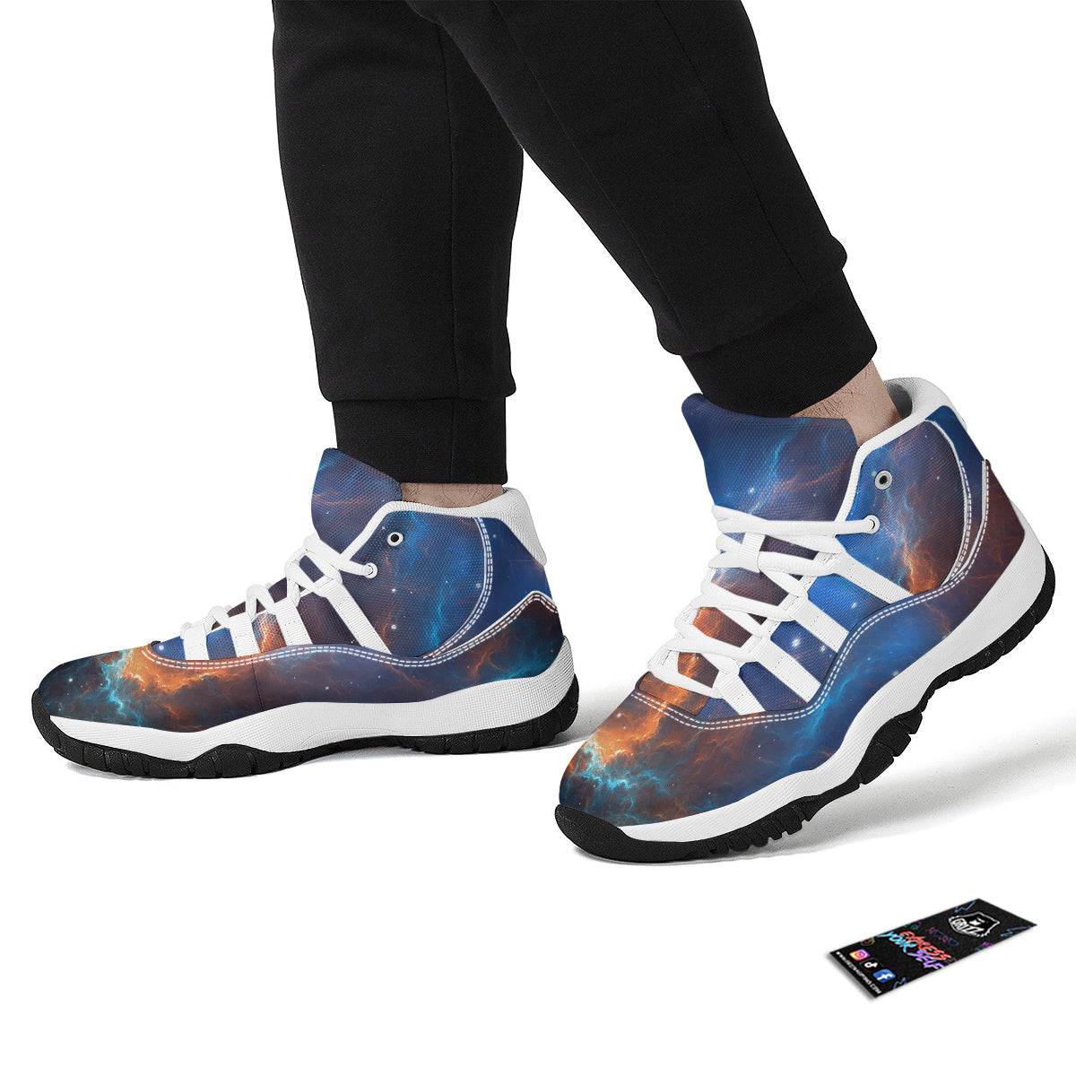 Blue Geomagnetic Storm Galaxy Space Print White Bball Shoes-grizzshop