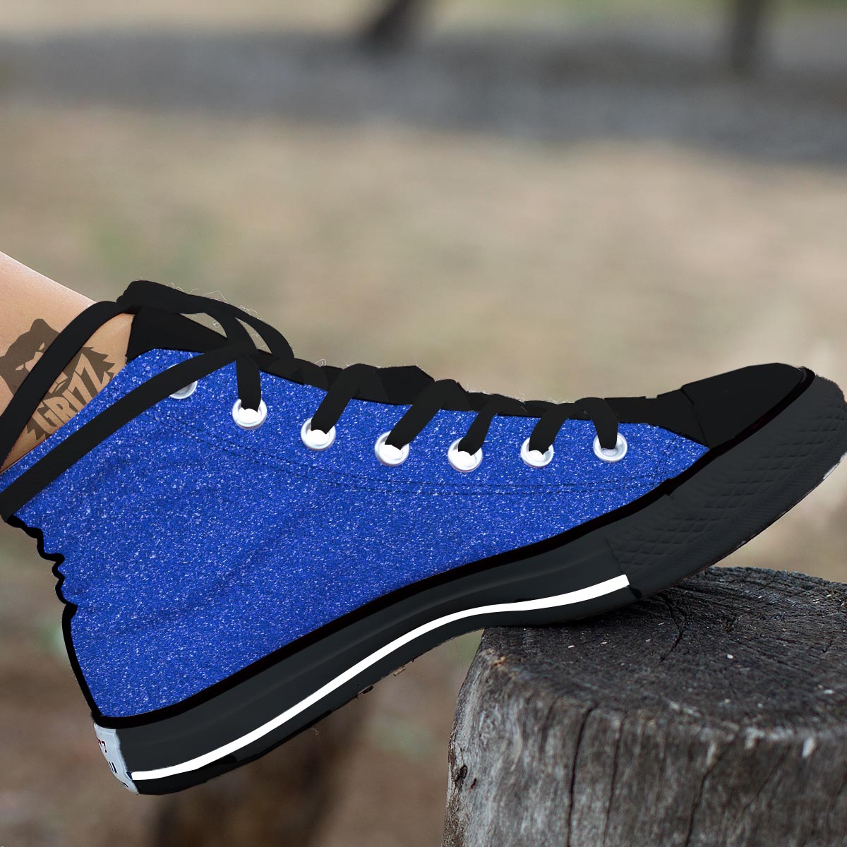 Blue Glitter Artwork Print Black High Top Shoes-grizzshop