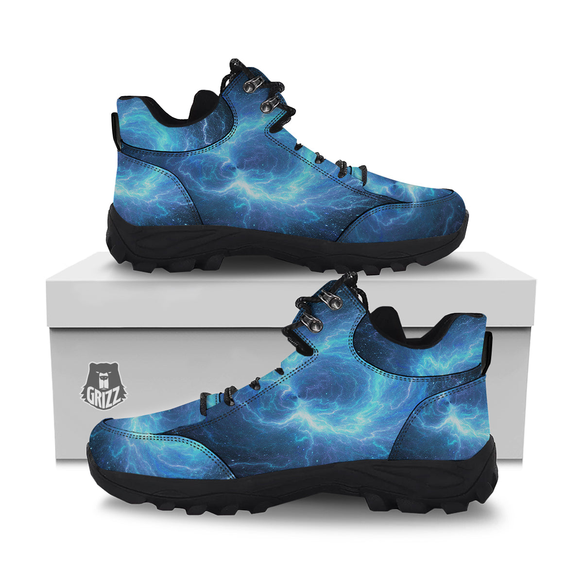 Blue Glowing Giant Lightning In Space Print Hiking Shoes-grizzshop