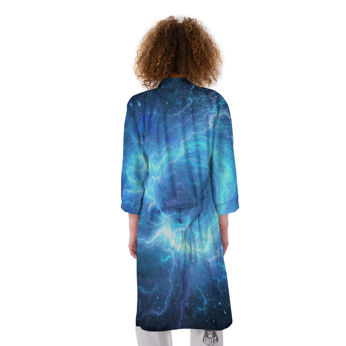 Blue Glowing Giant Lightning In Space Print Kimono-grizzshop
