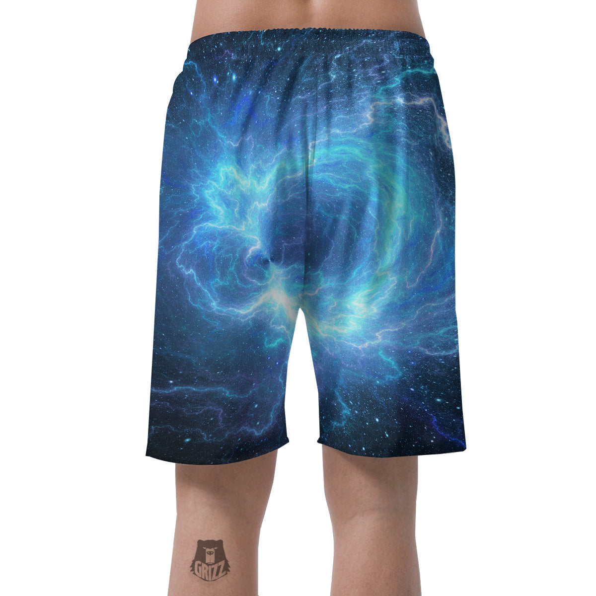 Blue Glowing Giant Lightning In Space Print Men's Shorts-grizzshop