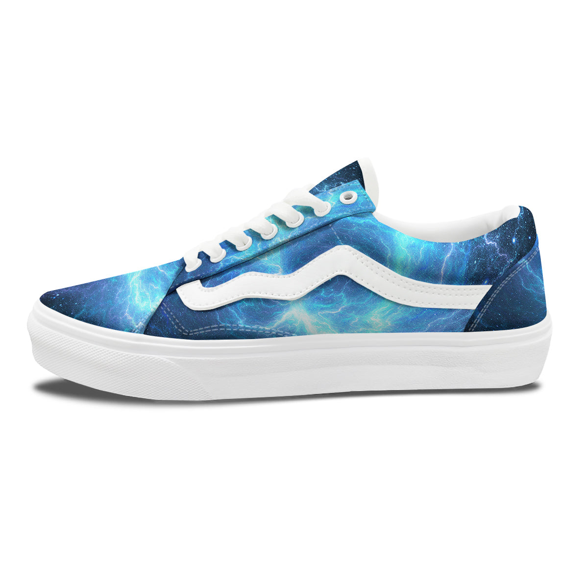 Blue Glowing Giant Lightning In Space Print Skate Shoes-grizzshop