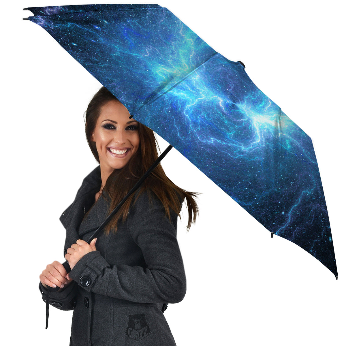 Blue Glowing Giant Lightning In Space Print Umbrella-grizzshop
