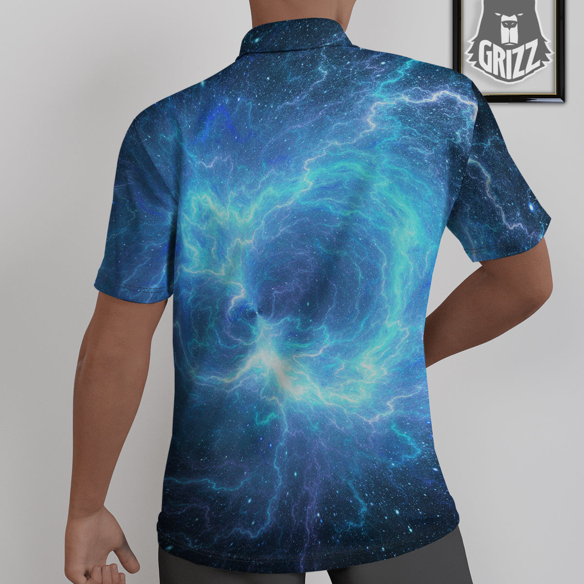 Blue Glowing Giant Lightning In Space Print Untucked Shirts-grizzshop
