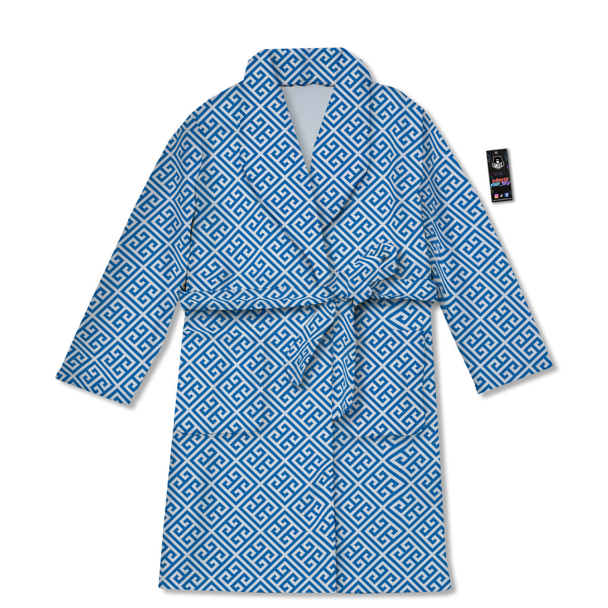 Blue Greek Key Print Pattern Bathrobe-grizzshop