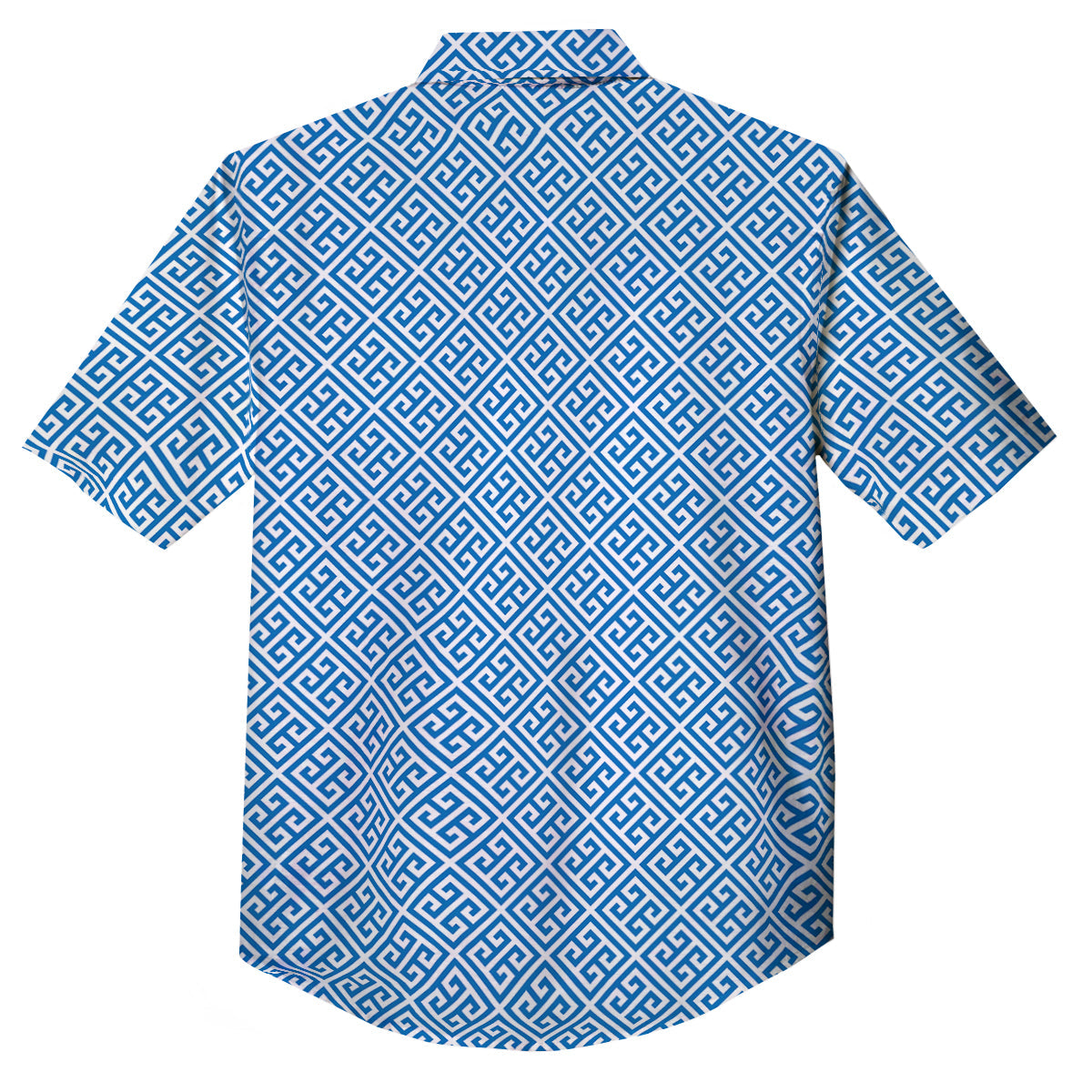 Blue Greek Key Print Pattern Button Up Shirt-grizzshop