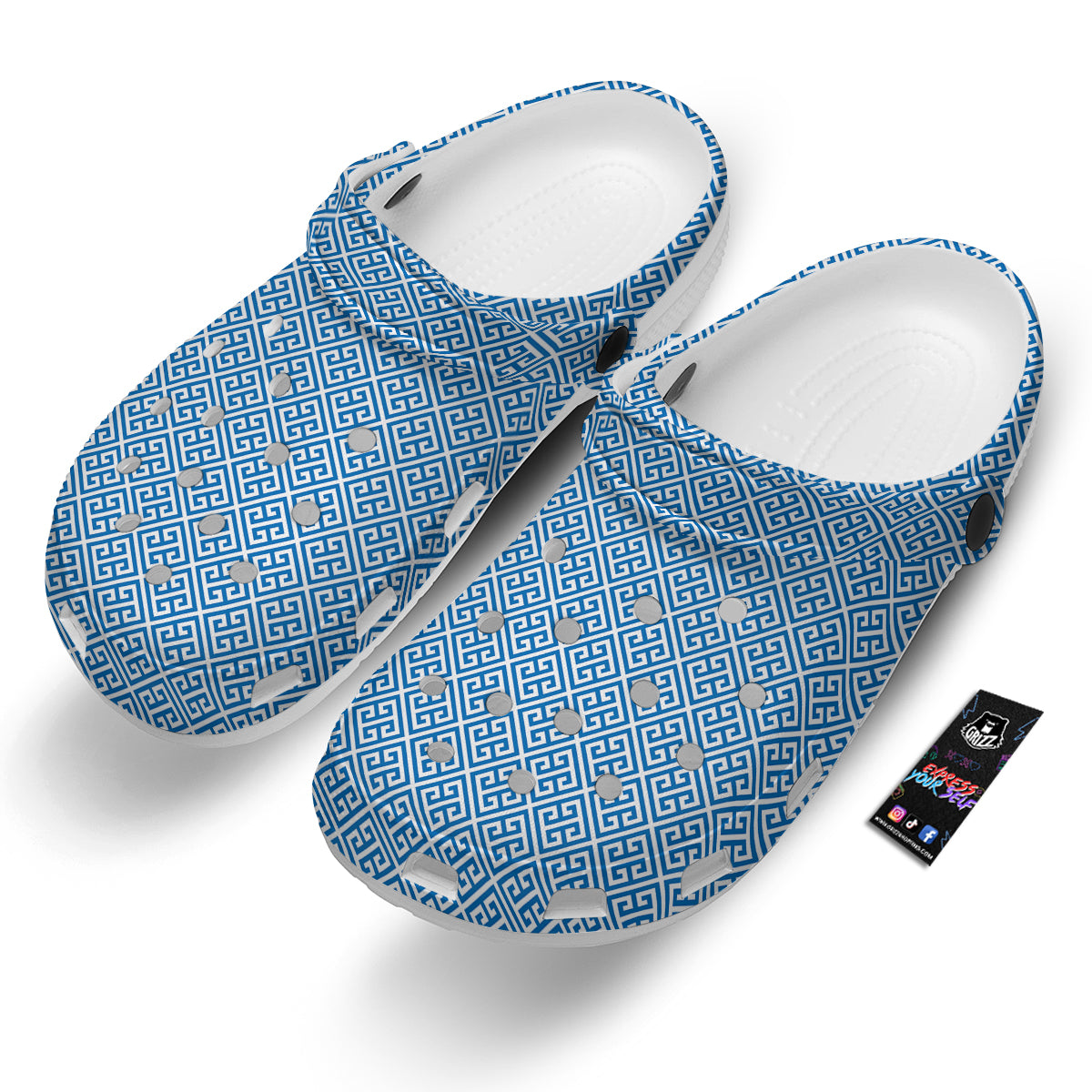 Blue Greek Key Print Pattern Clog-grizzshop