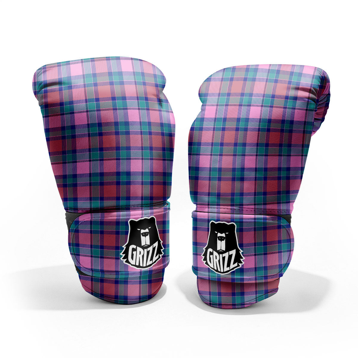 Blue Green And Pink Tartan Print Pattern Pro Boxing Glove