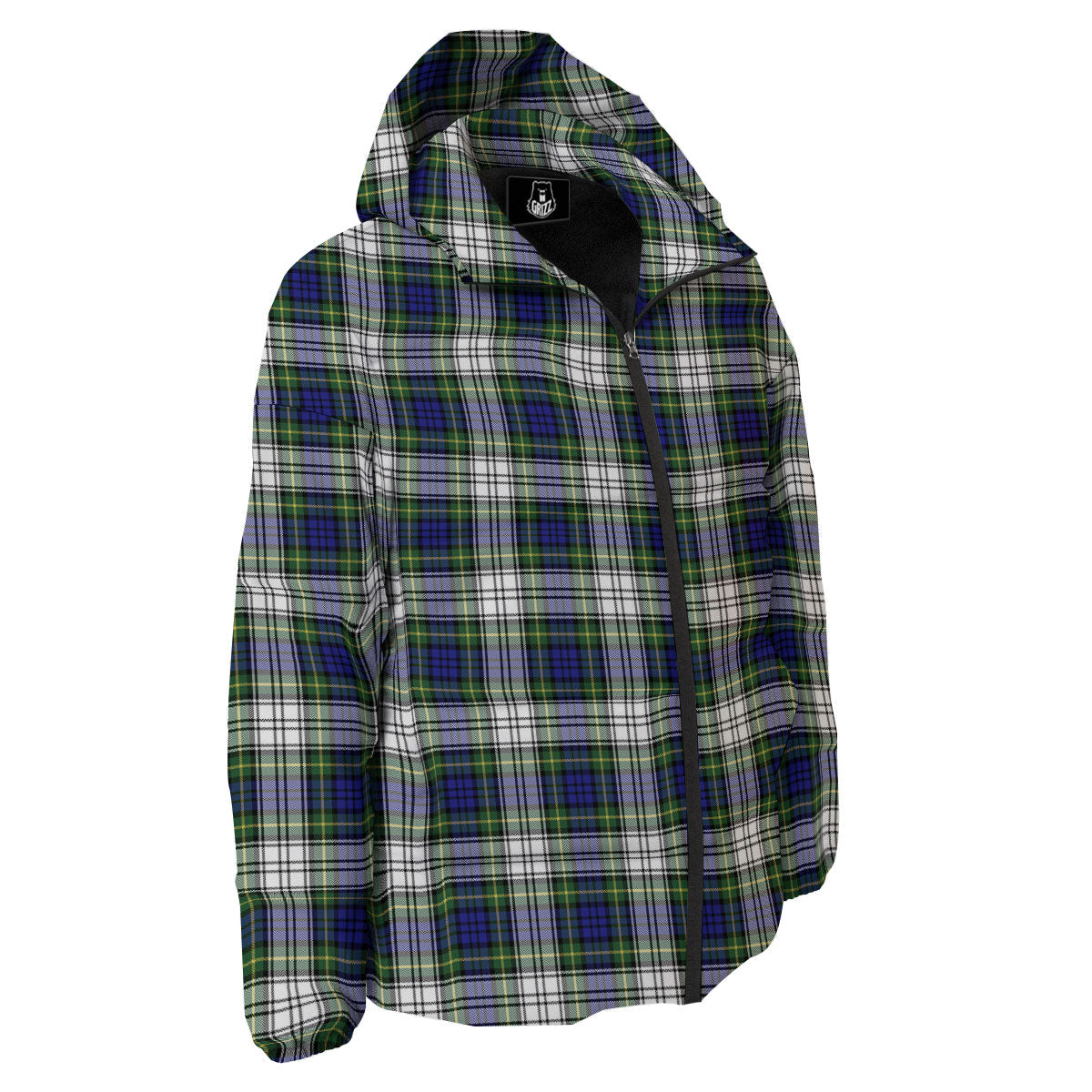 Blue Green And White Plaid Print Pattern Down Jacket-grizzshop