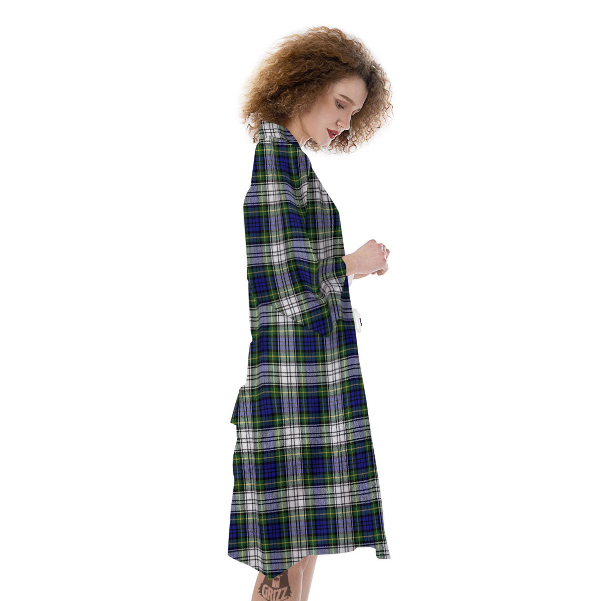 Blue Green And White Plaid Print Pattern Kimono-grizzshop