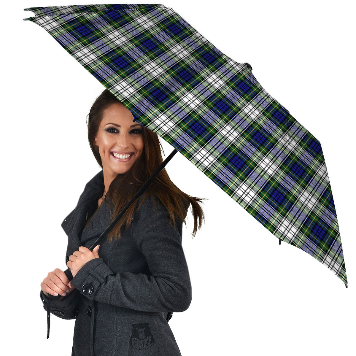 Blue Green And White Plaid Print Pattern Umbrella-grizzshop