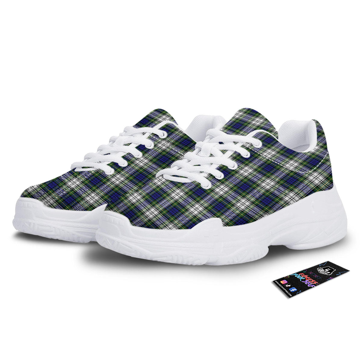 Blue Green And White Plaid Print Pattern White Chunky Shoes-grizzshop