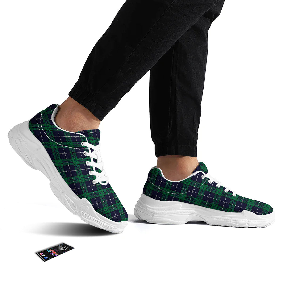 Blue Green And White Tartan Print White Chunky Shoes-grizzshop