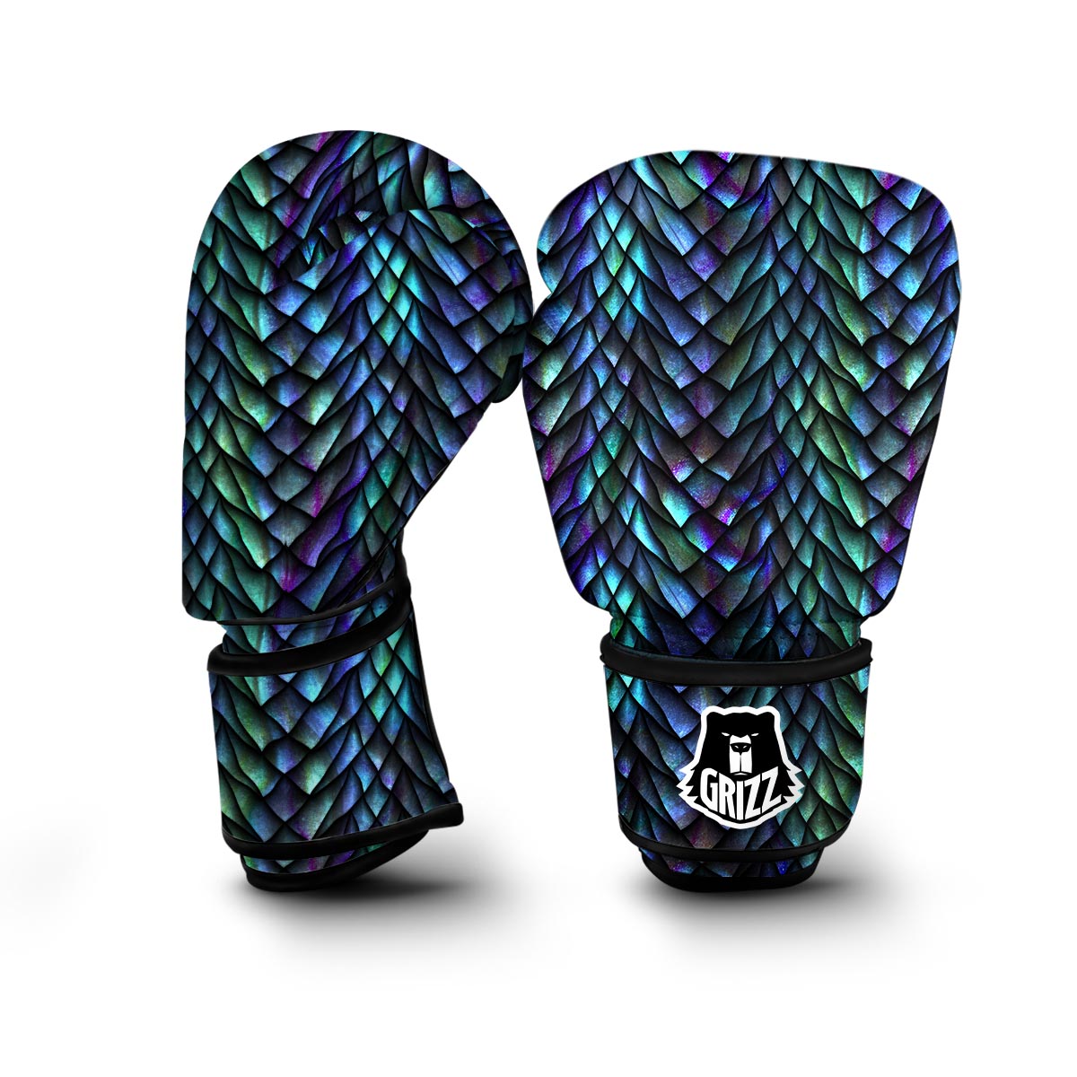 Blue Green Egg Skin Dragon Pattern Print Boxing Gloves-grizzshop