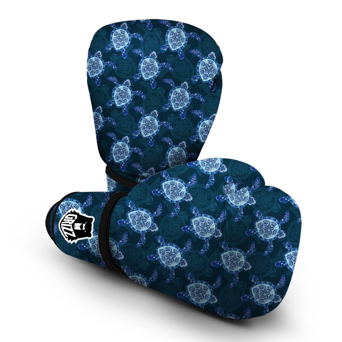 Blue Hawaiian Sea Turtle Pattern Print Boxing Gloves-grizzshop