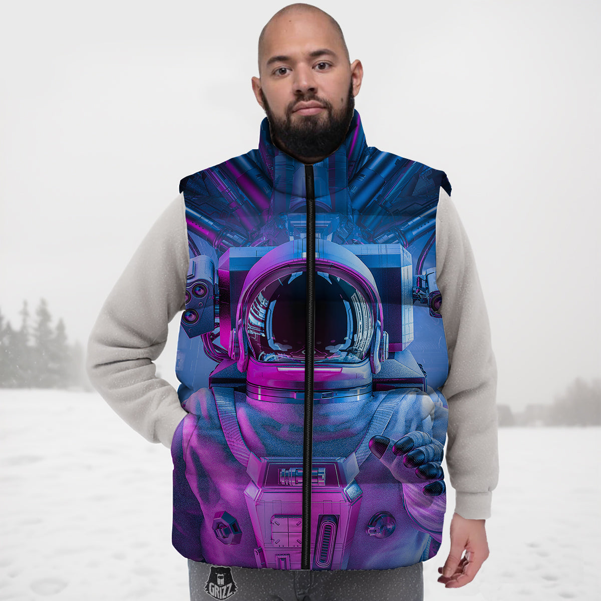 Blue Hawaiian Sea Turtle Pattern Print Down Vest
