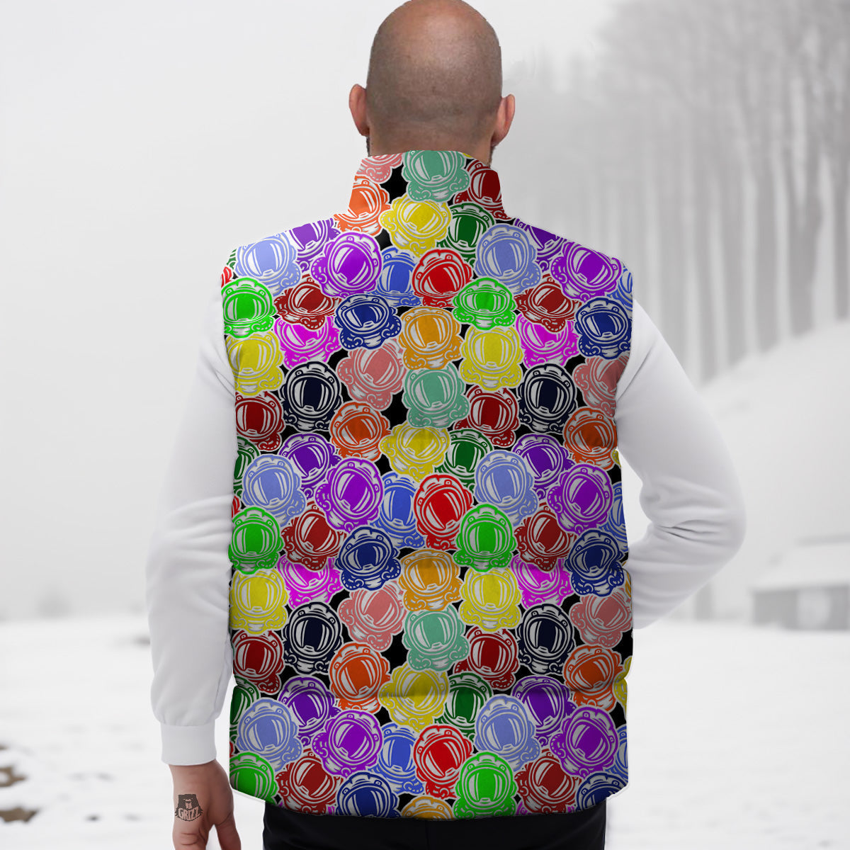 Blue Hawaiian Shark Sea Turtle Pattern Print Down Vest