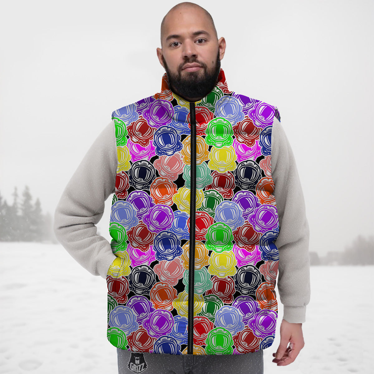 Blue Hawaiian Shark Sea Turtle Pattern Print Down Vest