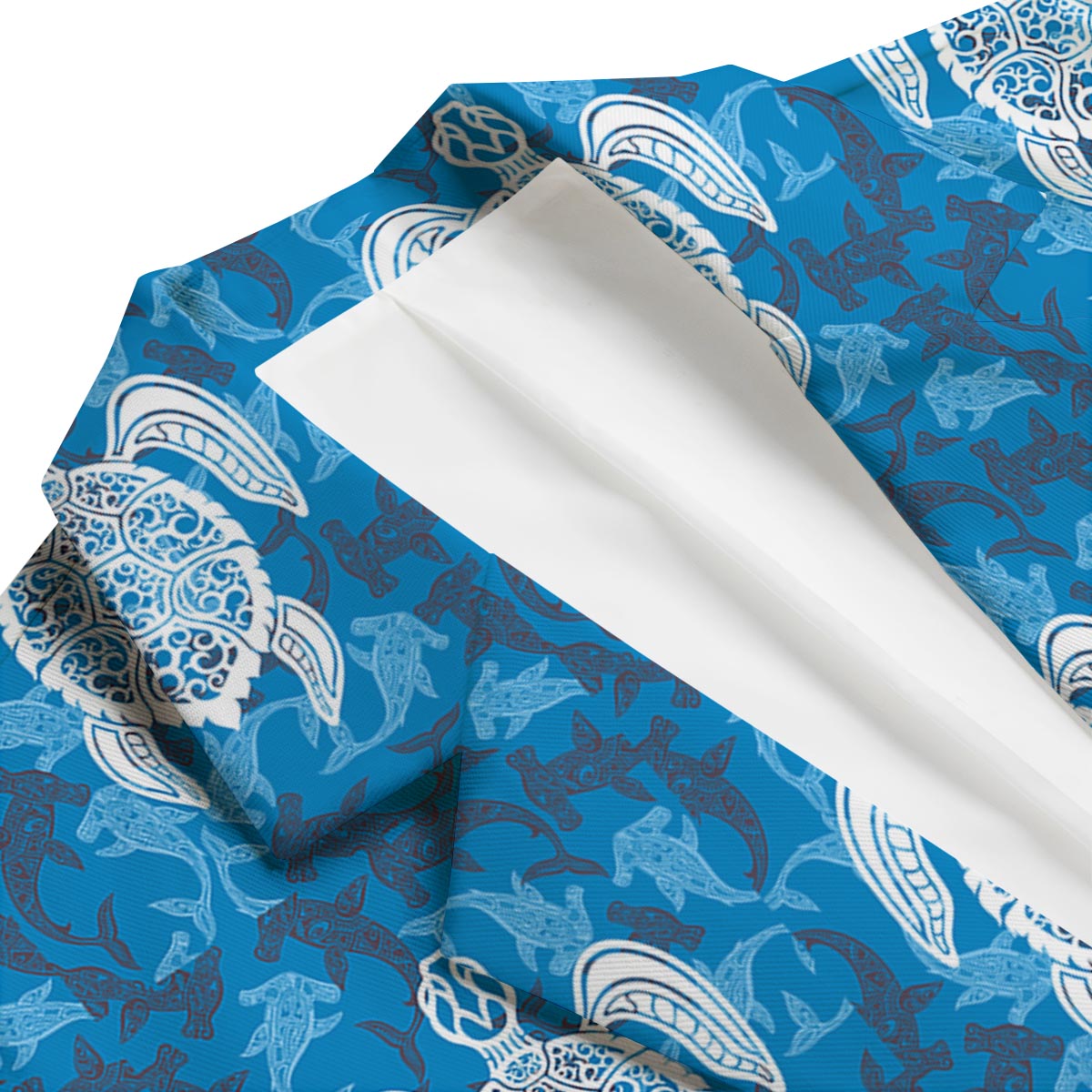 Blue Hawaiian Shark Sea Turtle Pattern Print Men's Blazer-grizzshop