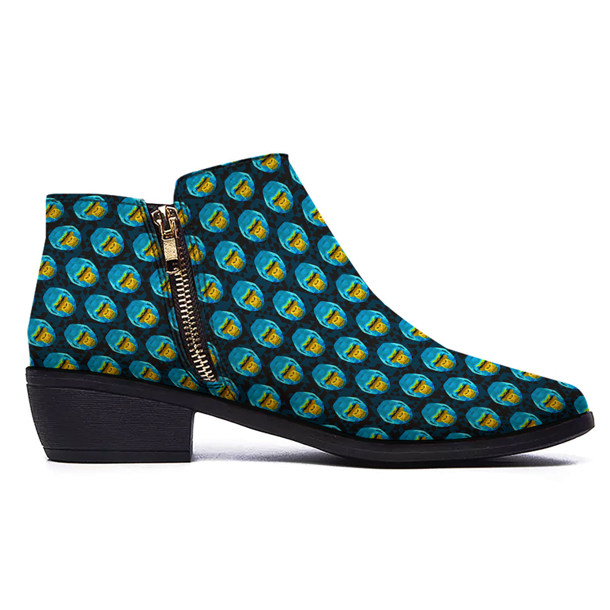 Blue Head Gorilla Geometric Triangle Print Pattern Ankle Boots-grizzshop