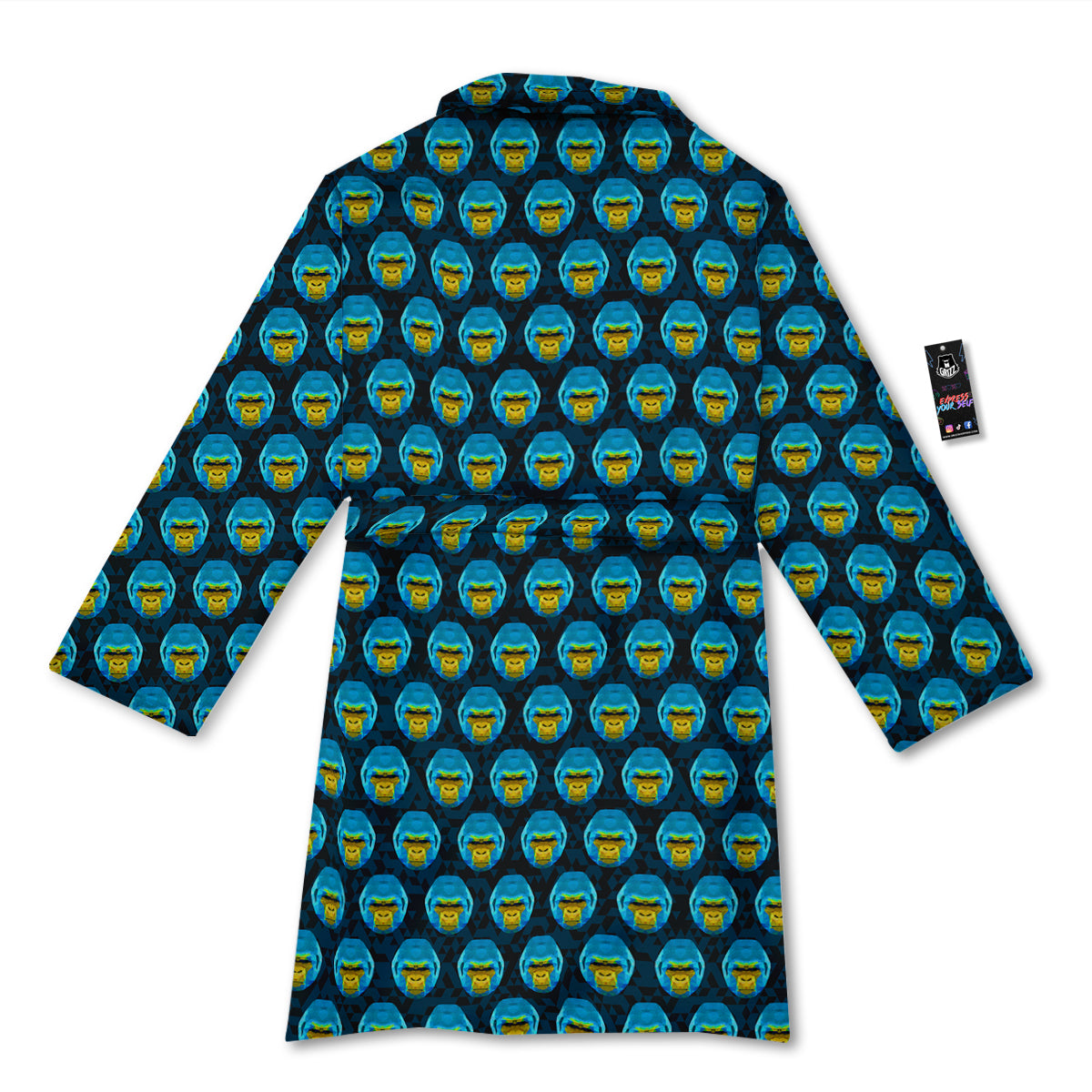 Blue Head Gorilla Geometric Triangle Print Pattern Bathrobe-grizzshop