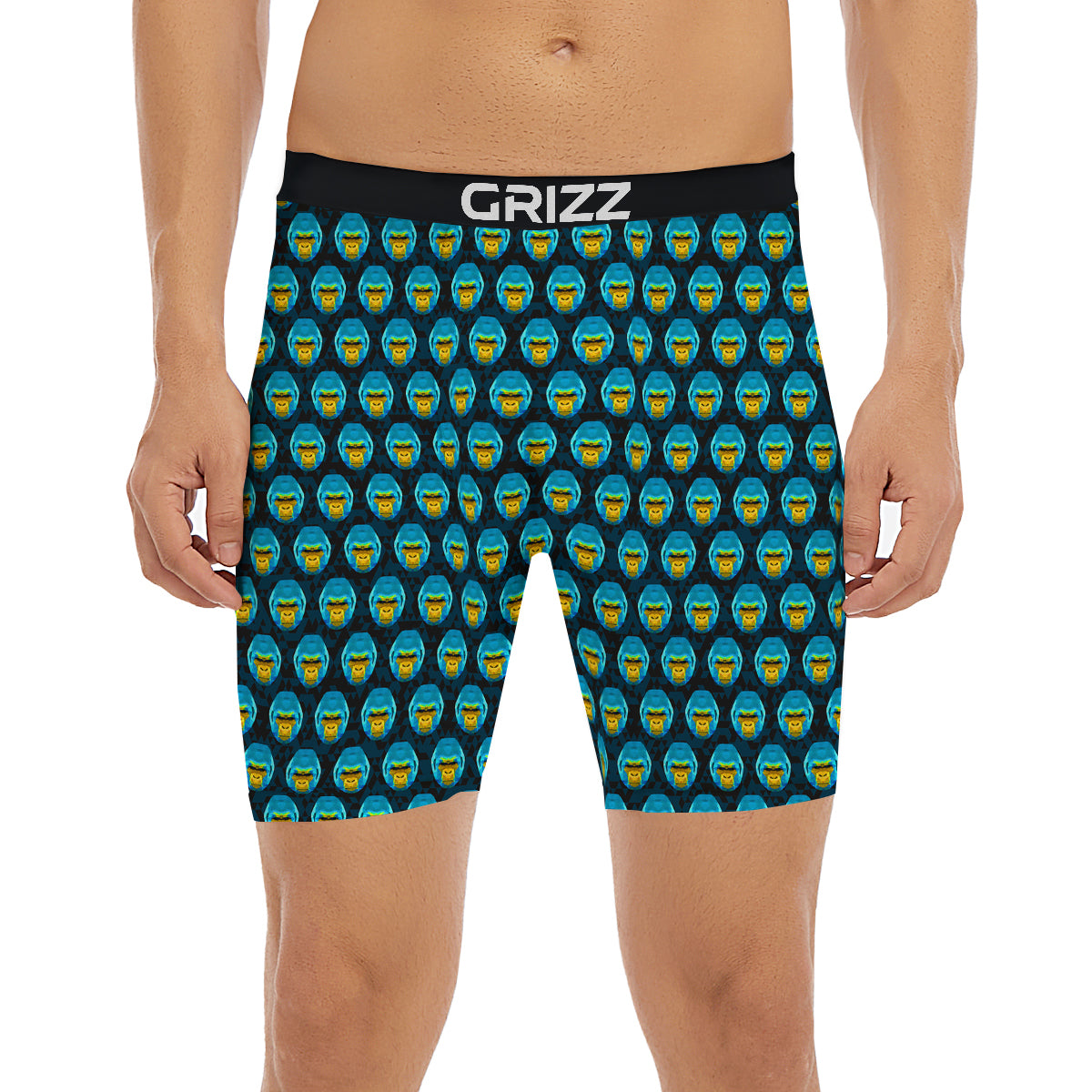 Blue Head Gorilla Geometric Triangle Print Pattern Boxer Briefs-grizzshop