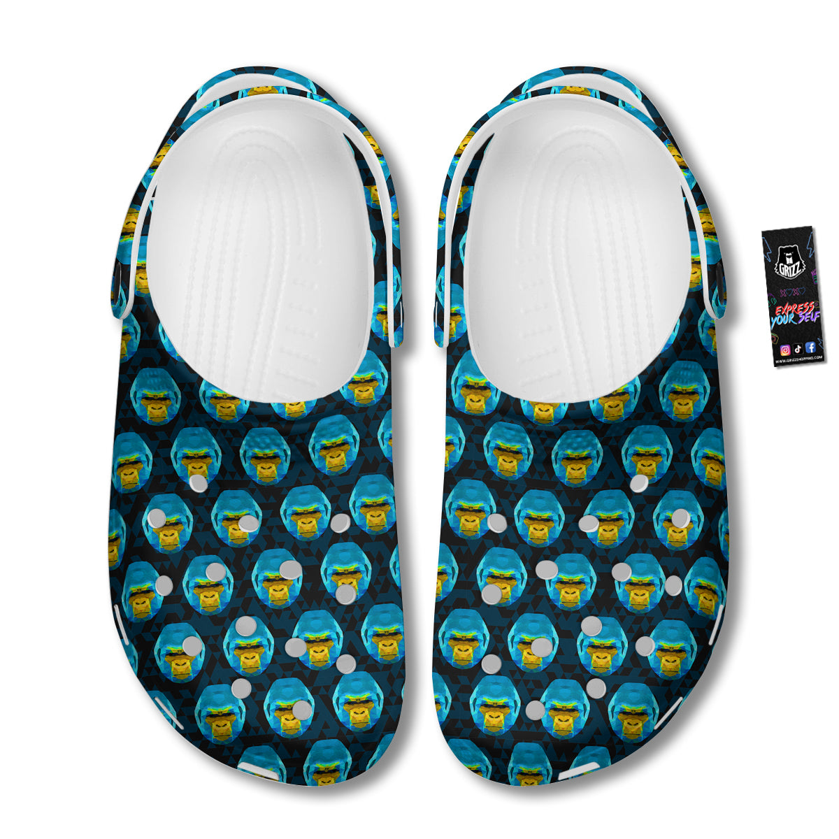 Blue Head Gorilla Geometric Triangle Print Pattern Clog-grizzshop
