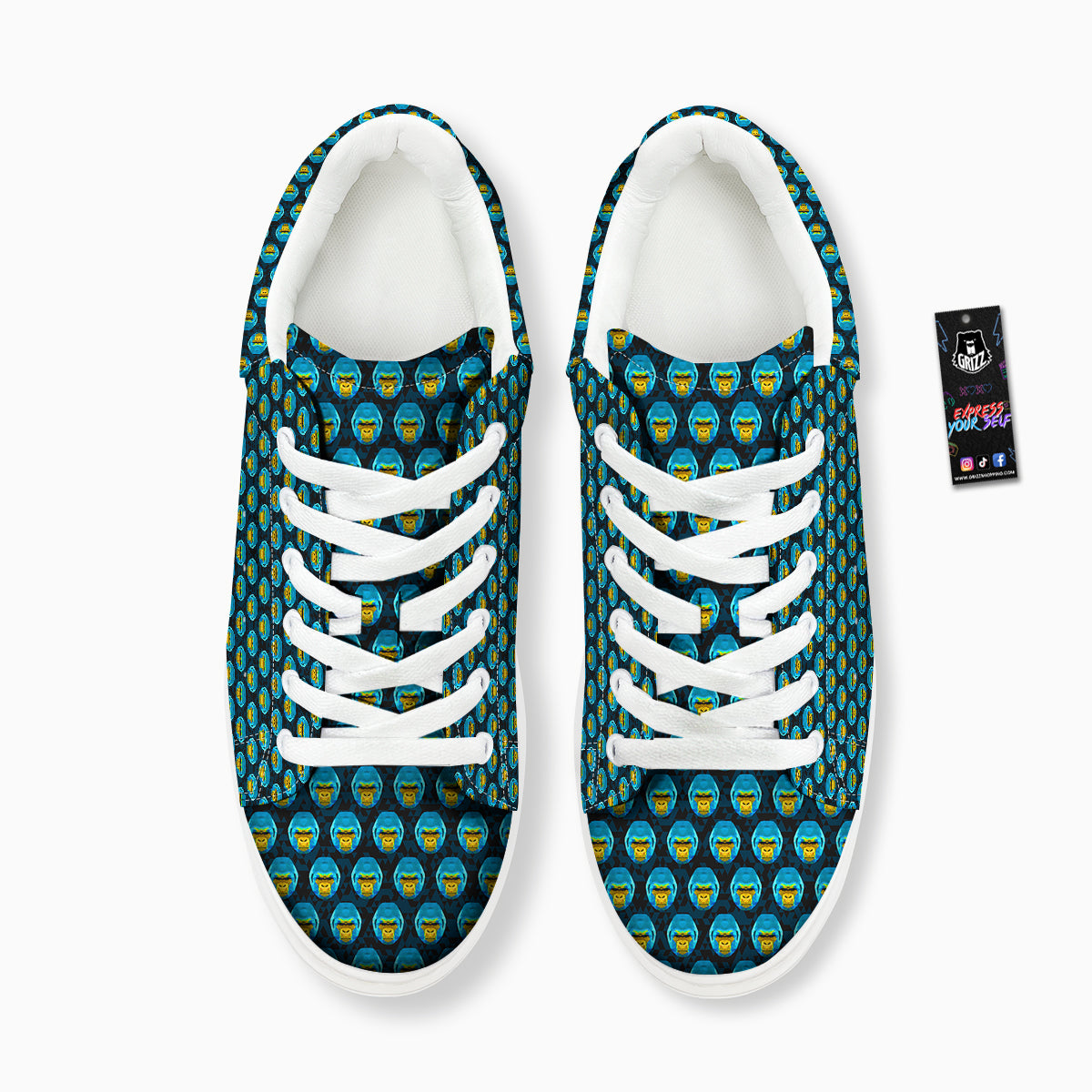 Blue Head Gorilla Geometric Triangle Print Pattern Platform Shoes-grizzshop