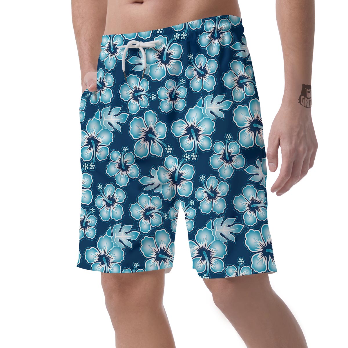 Blue Hibiscus Hawaiian Print Men's Shorts-grizzshop
