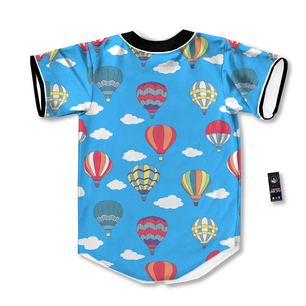 Blue Hot Air Balloon Print Pattern Baseball Jersey-grizzshop