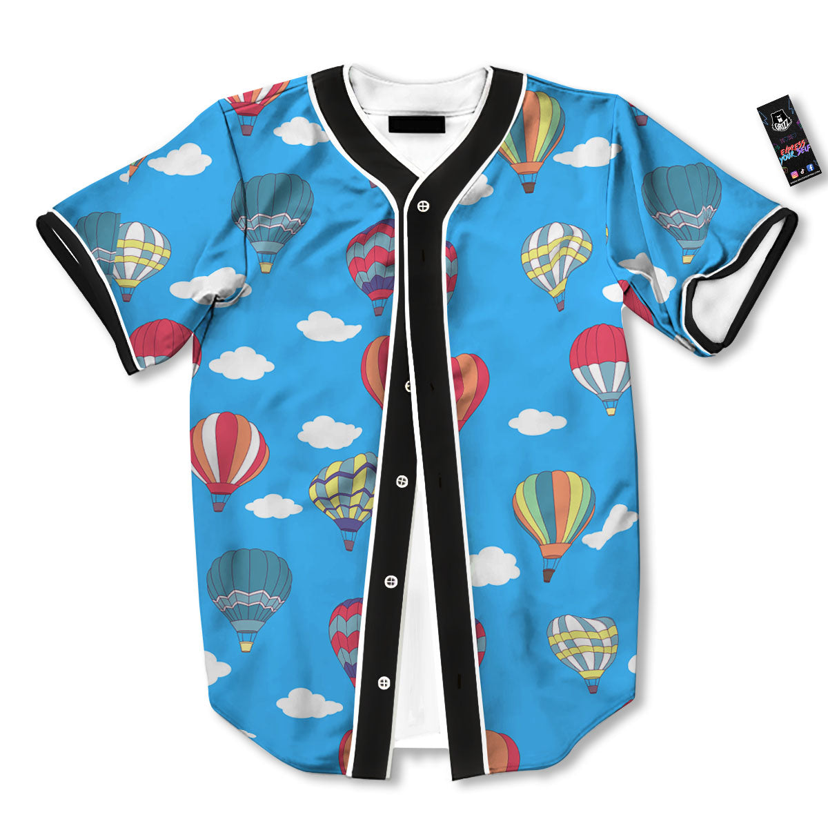 Blue Hot Air Balloon Print Pattern Baseball Jersey-grizzshop