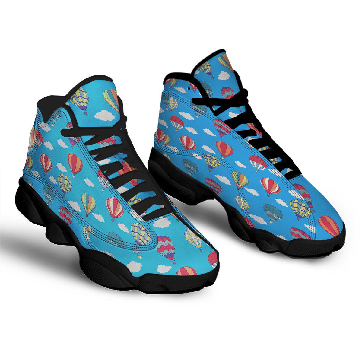 Blue Hot Air Balloon Print Pattern Black Basketball Shoes-grizzshop