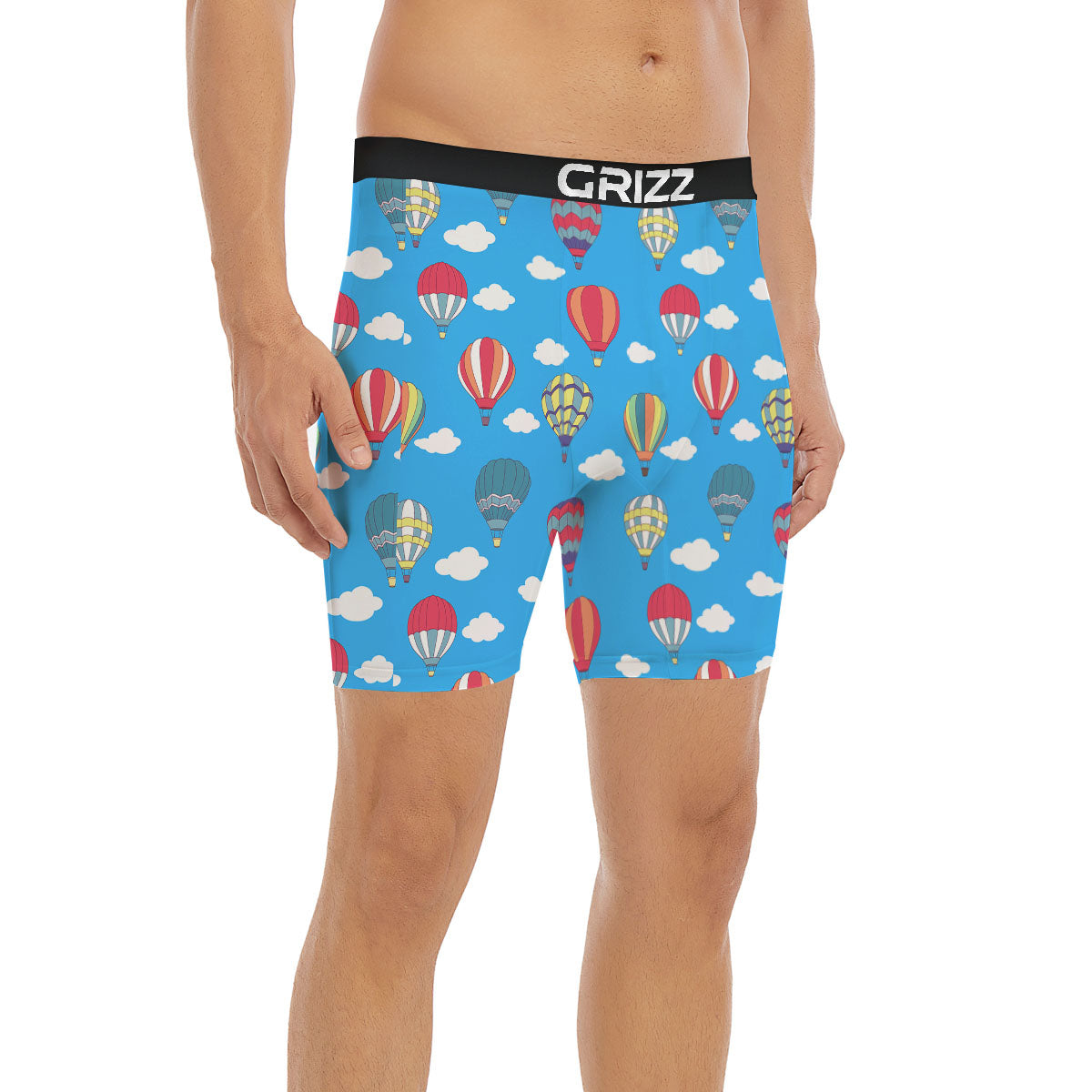 Blue Hot Air Balloon Print Pattern Boxer Briefs-grizzshop