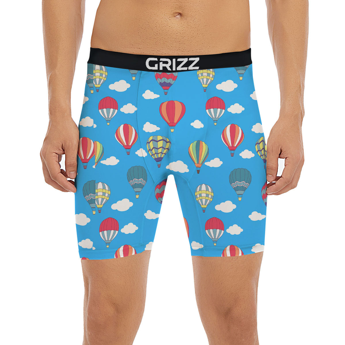 Blue Hot Air Balloon Print Pattern Boxer Briefs-grizzshop