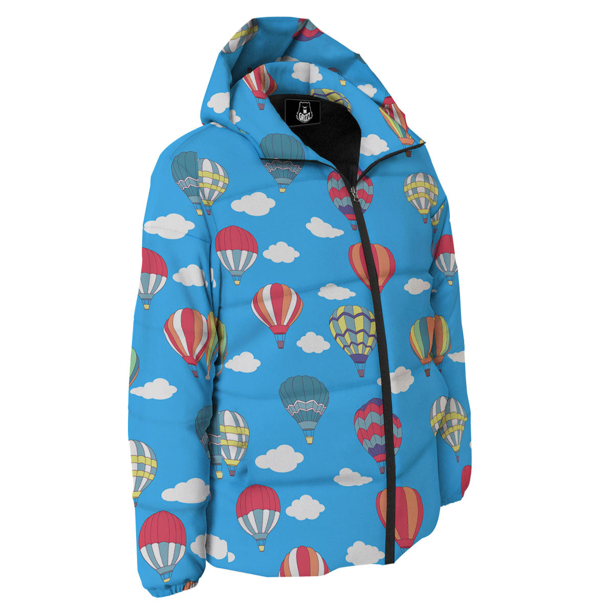 Blue Hot Air Balloon Print Pattern Down Jacket-grizzshop