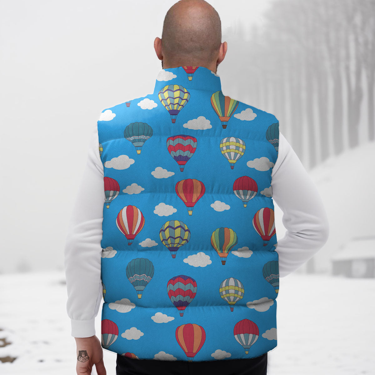 Blue Hot Air Balloon Print Pattern Down Vest