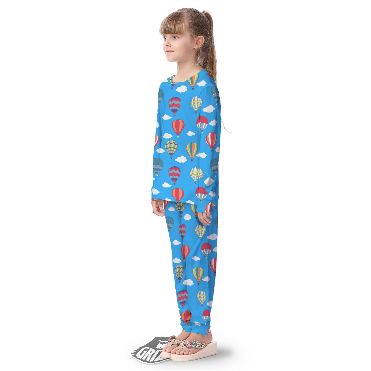 Blue Hot Air Balloon Print Pattern Kid's Pajamas-grizzshop