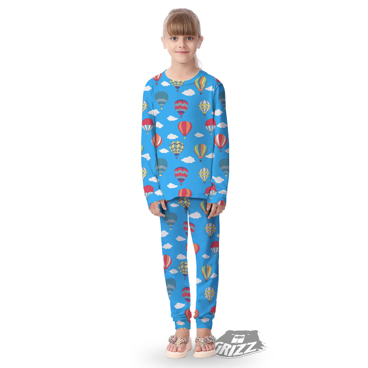 Blue Hot Air Balloon Print Pattern Kid's Pajamas-grizzshop