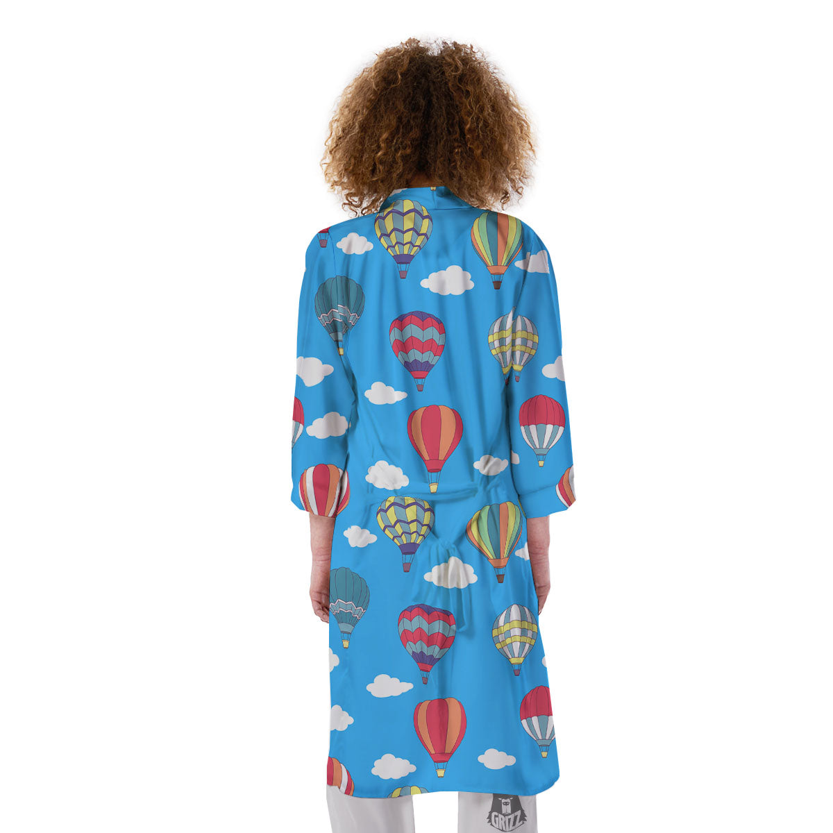 Blue Hot Air Balloon Print Pattern Kimono-grizzshop